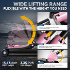 2.5 Ton Low Profile Floor Jack, Heavy Duty Steel Hydraulic Car Jack with Single Pistons Quick Lift Pump, Hydraulic Racing Floor Jack, Lifting Range 3.35" to 15", Pink