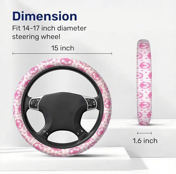 Pink Fairytale Castle Steering Wheel Cover, Polyester Car Wheel Grip, Universal 15 Inch for Cars SUVs Trucks