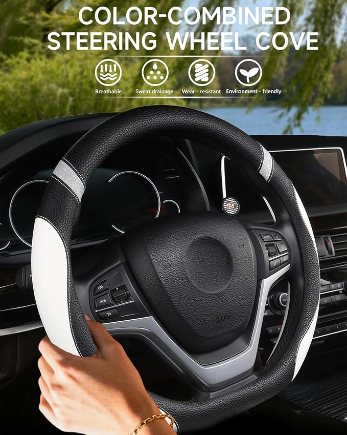 D-Shaped Flat Bottom Steering Wheel Cover for Women Girl - Stylish Car Accessory (White)