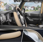 Car Steering Wheel Cover Large-Size for F150 F250 F350 Ram 4Runner Tacoma Tundra Range Rover with 15 1/2 inches-16 inches Outer Diameter, Black and Beige Microfiber Leather