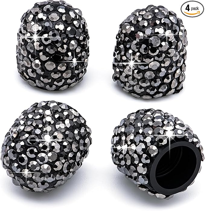 4PCS Bling Crystal Diamond Tire Stem Valve Caps, Dustproof Car Wheel Tire Valve Caps Universal Tire Valve Stem Covers for Cars, SUV, Trucks, Bikes, Motorcycles, Bicycles (Glossy Black)