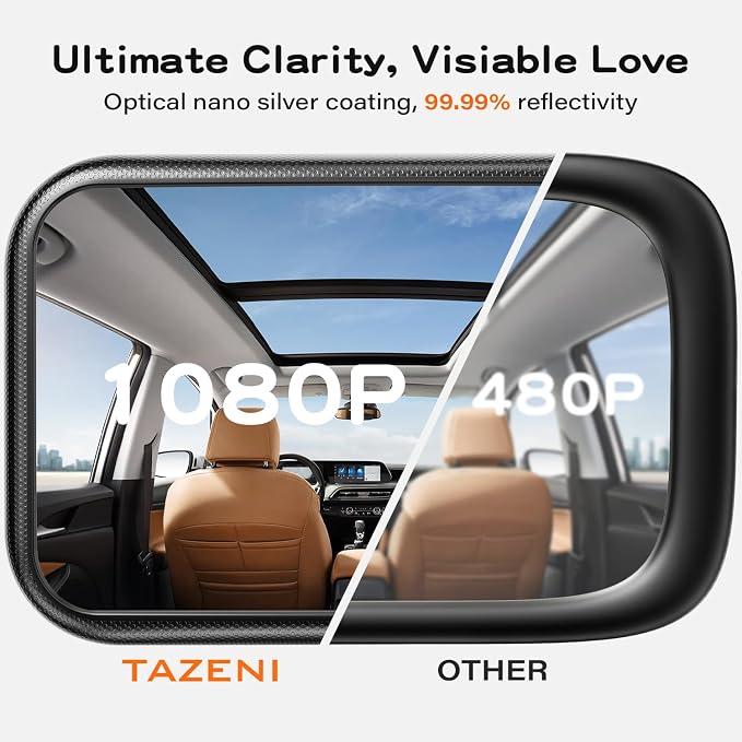 Baby Car Mirror for Baby, Stays Stable Hook Clip (No Strap), Baby Mirror for Car Seat Mirror Rear Facing, Easy Install, Back Seat Mirrors for Car, ShatterProof & Crash Tested Baby Shower Gifts
