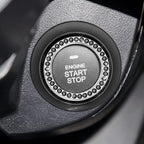 Bling Car Engine Start Ring Decals, 2PCS Crystal Rhinestone Vehicle Push Start Button Cover Sticker, Key Ignition Knob Ring, Sparkling Automotive Interior Accessories (Black)