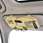 Car Sun Visor Organizer, Multi-Pocket Visor Organizer Storage Pouch for Cars, SUVs & Trucks with Double Zippers, Elastic Bands & Glasses Clip- Organizes Essentials Keep Tidy (Beige Light Yellow)