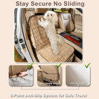 Dog Car Seat Cover for Front Seat, Soft Plush Waterproof Pet Protector with Non-Slip Bottom, Full Coverage with Side Flaps, Against Hair, Dirt and Scratches for SUVs and Trucks (Tan, Front)