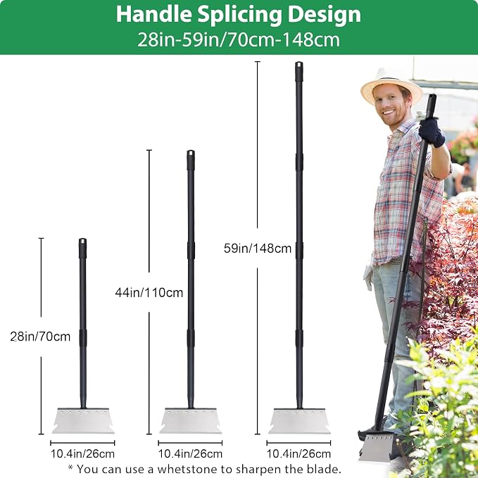 Garden Shovel, Ice Scraper, Multifunctional Cleaning Shovel with 59" Adjustable Handle Heavy Duty Garden Tool for Lawn Edging, Scraping, Weed and Ice Removal