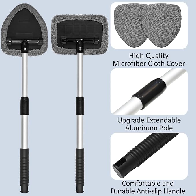 20 Pieces Windshield Cleaner Tool, Inside Car Windshield Cleaning Tool with 12 Microfiber Pads, 4 Spray Bottle, and Extendable Handles Car Window Cleaning Tool Kit, Gray