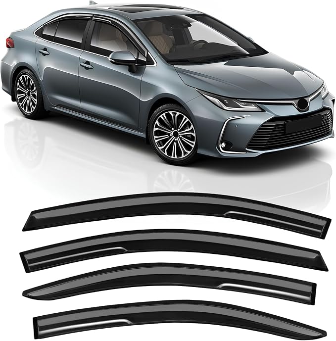 Rain Guards Fit for Toyota Corolla Sedan 2019 2020 2021 2022 2023 2024 2025 2026, Tape-On Extra Durable Side Window Sun Rain Guard 2019-2026 Corolla Visor Deflectors Black 4 PCS