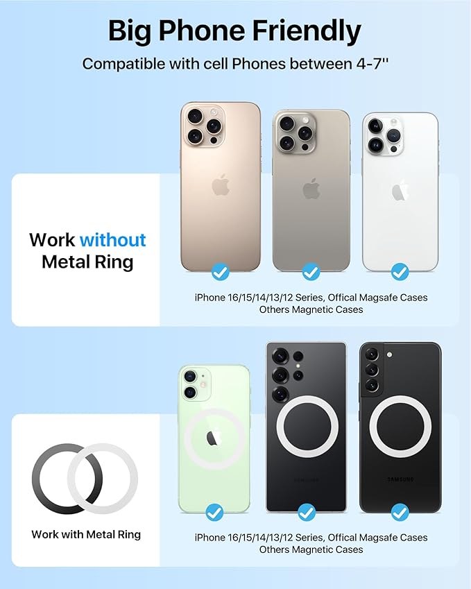 【Military-Grade】 3 in1 Magnetic Phone Holder for Car Dashboard Windshield Vent 【Upgrade Suction & Strongest Magnet】Retractable for MagSafe Car Mount Mats for iPhone 17 16 15 14 Pro Max Sumsung