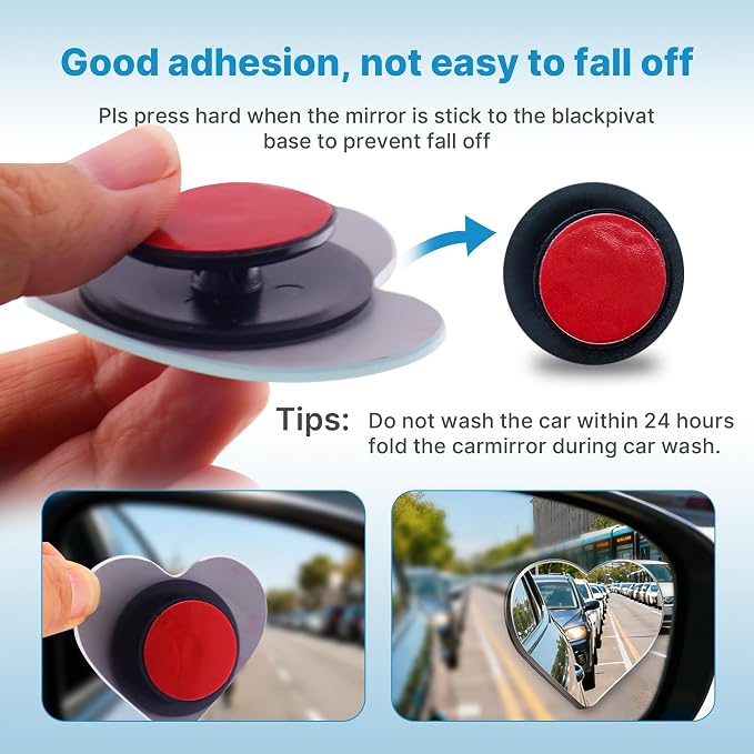 Heart Shaped Blind Spot Mirrors 2pc, 360 Degree Adjustabe HD Glass Blind Spot Mirrors, Frameless Convex Rear View Mirror, for Any Car, Van, SUV and Trucks