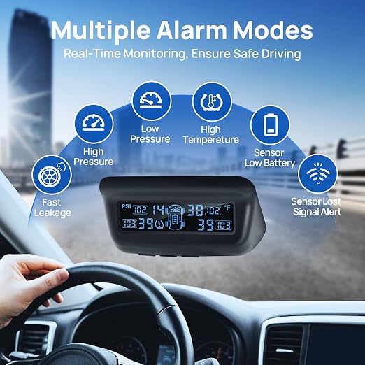 Tire Pressure Monitoring System, RV/Trailer TPMS with Solar Charging & Auto Calibration, M13 LCD Display tpms 4 sensors (0-99PSI)