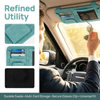 Car Sun Visor Organizer, Multi-Pocket Vehicle Sun Visor Storage Pouch with Sunglasses Clip, Auto Interior Sunshade Eyeglasses Card Holder Organizers, Universal for SUV Sedan Truck (Blue)