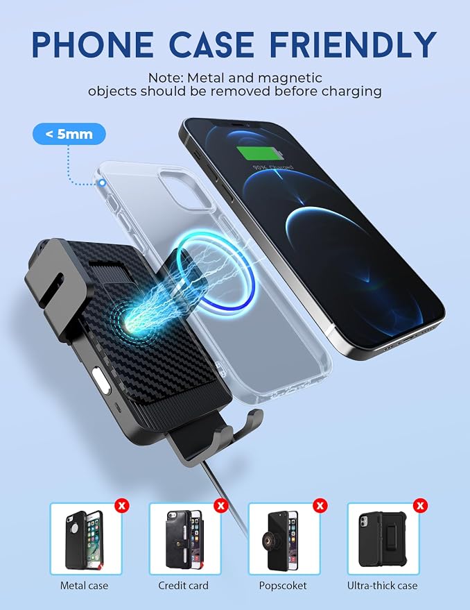 Wireless Car Charger, 15W Fast Charging Car Mount Auto-Clamping Car Charger, Dashboard Windshield Phone Holder Compatible with iPhone 16 15/14/13/13 Pro/12 Pro12/11/X, Samsung S23/S22/S10/S9/S8