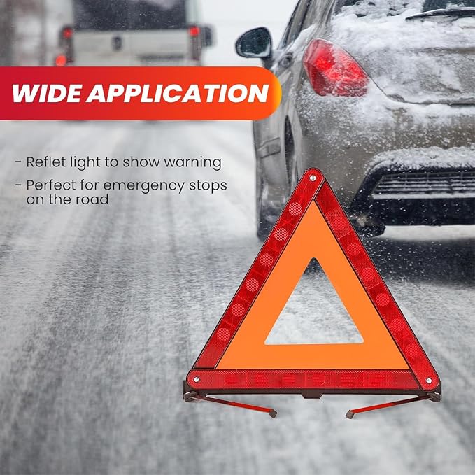3 Pack Emergency Warning Triangles with 2 Pack Reflective Vest Kit | Roadside Safety Triangle, Foldable Warning Reflective Triangle with Case for Vehicles Breakdown & Emergencies