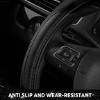 Leather Steering Wheel Cover - Made with PVC Leather - Anti-Slip, Universal Fit 14 1/2 inches to 15 inches - Black