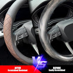Nappa Leather Steering Wheel Cover,Elegant Diamond Checkered Design, Non-Slip wear-Resistant, Enhance Driving Comfort, Suitable for Steering Wheel Diameter 14 1/2‘-15’ Models.Black Brown