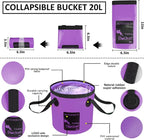 22Pcs Car Wash Cleaning Tools Kit Car Detailing Set with Canvas Bag Purple Collapsible Bucket Wash Mitt Sponge Towels Tire Brush Window Scraper Duster Complete Interior Car Care Kit