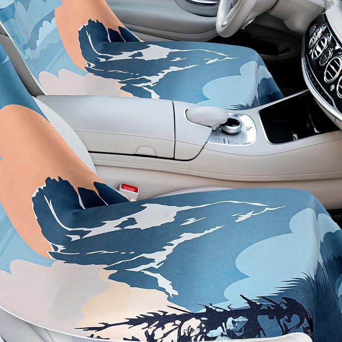 Car Seat Towel Covers with Storage Bag, 63 x 32 Inch Universal Non Slip Waterproof Sweat Protector for Car Truck, Gym Swimming Running, Machine Washable(2 Pack,Yellowstone National Park)