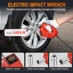 Electric Car Jack Kit 5 Ton 12V Hydraulic Car Jack with Impact Wrench, 3 in 1 Portable Electric Floor Jack with Tire Inflator Pump LED Light for Sedan SUV Truck Change Tire Garage Repair