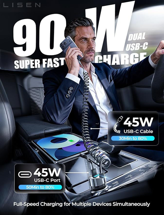 90W for iPhone 17 16 15 Pro Max Car Charger USB C Fast Charge,Super Fast for iPhone 17 16 Car Charger USB C Adapter for iPhone 17e 16 15 Pro Max Plus Air,Samsung Galaxy S26 Ultra, Android