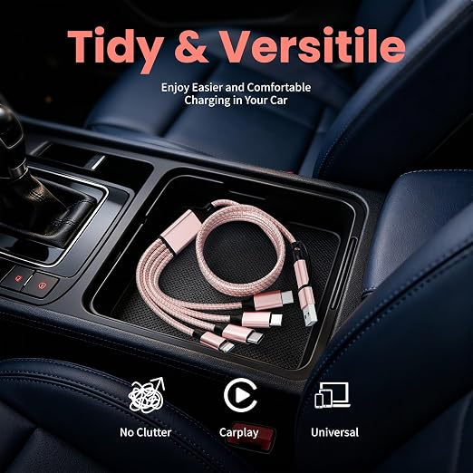 4 in 2 Multi Charging Cable,USB A/C Splitter Multi Charging Cable with 3 X Type-C,1 X IP,Upgrade 2026 Travel Holiday Essentials Phone Charger Cord for iPhone 17/16/15/14,Car Accessories for Women,Pink