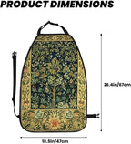William Morris Greenery Forest Tree Floral Animals Blue Green Car Seat Back Kick Protectors Kick Mats With Storage Pockets For Vehicles To Protect From Dirt Mud Scratches 2 Pack