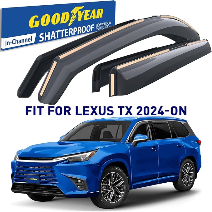 Goodyear Shatterproof in-Channel Window Deflectors for Lexus TX 2024-2026, Rain Guards, Window Visors for Cars, Vent Deflector, Car Accessories, 4 pcs - GY008073