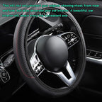 Car Steering Wheel Cover, 15 inch Carbon Fiber Microfiber Leather Elastic Steering Wheel Protector, Breathable Anti-Slip Comfortable Steering Wheel Covers for Most Cars (Black, AD)