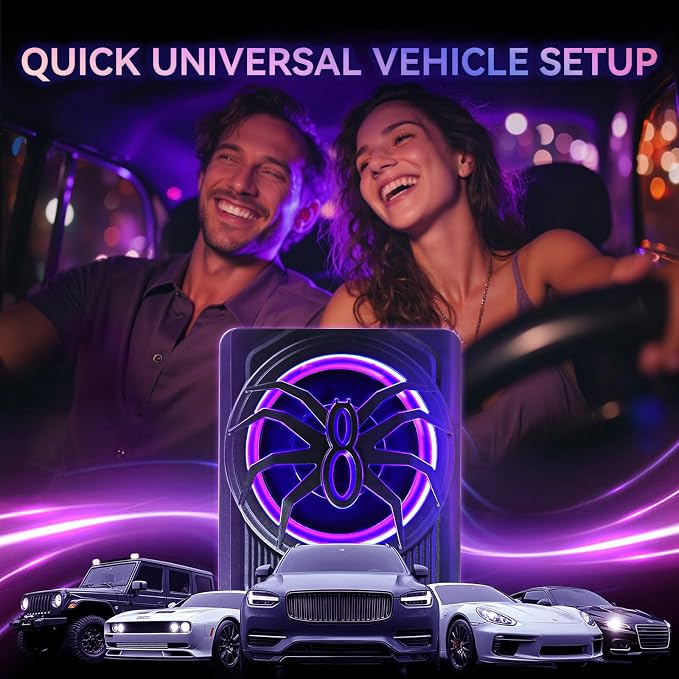 Andeman 1000W Smart Car Subwoofer with Remote & APP Dual Control - 10" Slim Under Seat Powered Bass, 16M RGB Color Lights, Built-in Amp & Hi/Lo Input for Car/Truck/SUV/Jeep/MPV