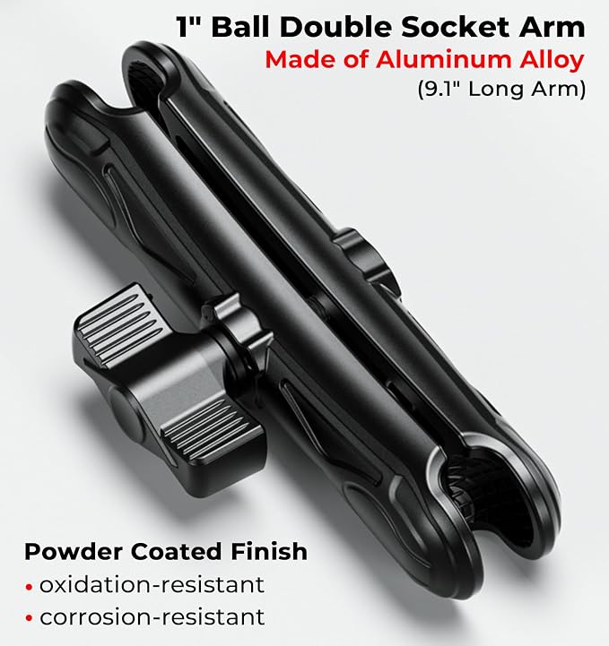 1" Ball Aluminum Alloy Double Socket Arm, 5.9" Length Long Arm | Compatible with RAM Mounts B Size 1" Ball Components, for Fish Finder Mount, Motorcycle Bike Car Phone Mount Holder