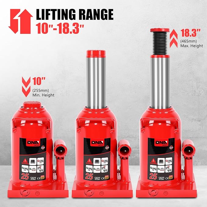 25 tons / 55115 lbs Lifting Automotive Welded Hydraulic Bottle Jack for Repair Vehicle, Pickup, Truck, w/Manual Handle, Red,TOOLS-00363