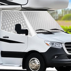 RV Windshield Cover for Class B Dodge Merce-des Benz Sprinter 2007-2016 Motorhome, RV Windshield Window Snow Cover for Front Window Sunshade Cover, RV Accessories with Mirror Cutouts Silver