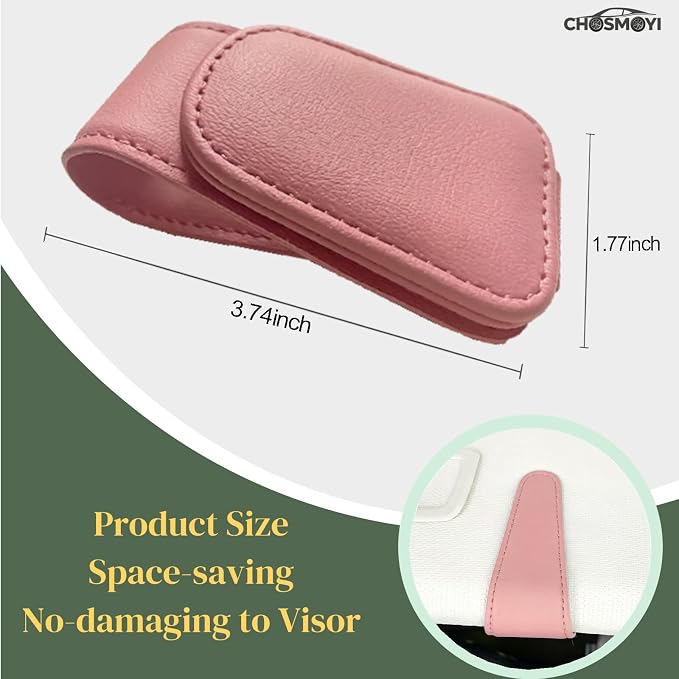 CHOSMOYI Magnetic Leather Sunglass Holder for Car, Sunglasses Clip for Car Visor, Auto Interior Accessories Universal for Different Size Eyeglasses(Pink)