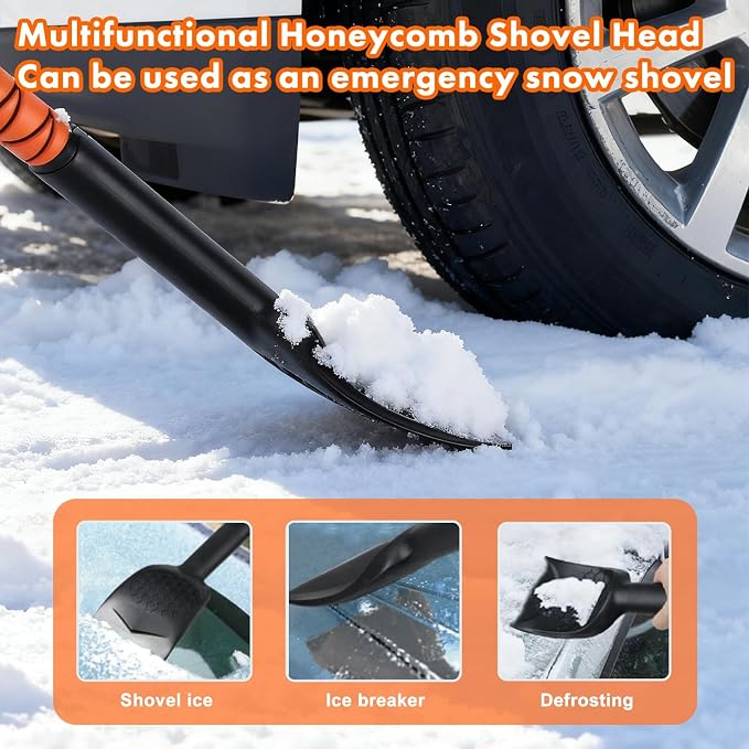 3 in 1 Silicone Snow Brush with Ice Scrapers, 39.37" Extendable Window Ice Removal with Squeegee for Windshield, 360° Pivoting Brush Head Cleaner Tool for Car, Truck, SUV