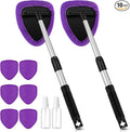 10 Pcs Windshield Cleaner Tool Car Window Cleaning Supplies with Extendable Handle Include 6 Washable Microfiber Bonnets 2 Empty 60ml Spray Bottle Glass Wiper Kit(Purple)