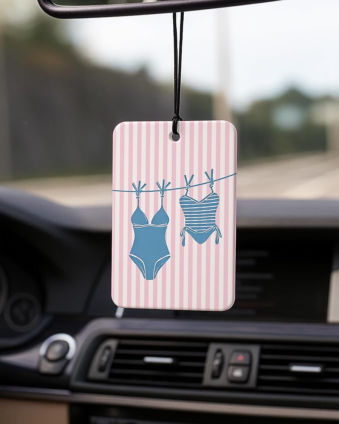 Pink and Blue Beach Car Air Freshener 4 Pcs Coconut Scented, Coastal Bikini Pearl Shell Car Accessories Mirror Decor for Women, Girly Beachy Hanging Air Freshener for Cars Closet Drawer Books