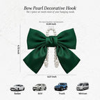 2PCS Satin Bow Pearl Car Seat Headrest Hooks – Car Bag Holder & Vehicle Hanger for Purses – Cute Coquette Aesthetic Interior Decoration – Cute Auto Organizer Accessories Universal (Galactic Green)