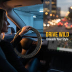 Black Leopard Print Steering Wheel Cover14-15In + 2 Pieces Car Coasters | Anti-Slip Breathable Cheetah Animal Print Car Wheel Cover Accessories for Women,Universal