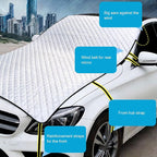 Car Front Windshield Snow Cover for Ice and Snow, Windshield Engine Hood Rear-View Mirror Protection Heat Insulation Half Cover, Essential Winter Car Accessories, Universal for Most Cars (Silver)