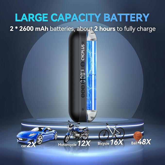 Electric Air Compressor Portable Bicycle Pump Car Tire Inflator, Max 150 PSI, Auto Shut-Off Air Pump with Presta and Schrader Valves for All Bicycles Motorcycles and Cars