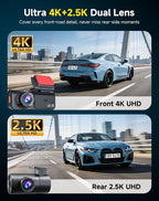 Dash Cam Front and Rear: 4K+2.5K Dashcam with 5G WiFi APP Control & 64GB Card - Dual Dash Camera for Cars with 24H Parking Mode Night Vision Loop Recording Emergency Lock (V3)