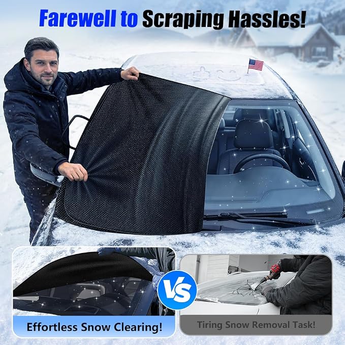 Windshield Cover for Ice and Snow, Windshield Snow Cover, Performance Brake Kits with Side Mirrors Cover, Fits Most Cars, Trucks, Vans, SUVs and More 87 x 56 inches, Black
