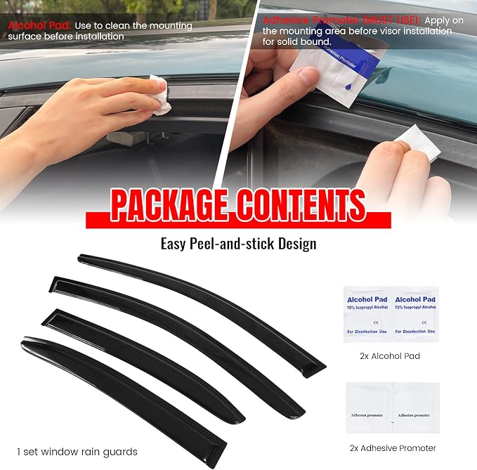 Fit 2011-2018 Volkswagen Jetta Slim Style Acrylic Window Visors Rain Guard |, Dark Smoke, Car Rain Sun Window Shade Guard Visor, 2012 2013 2014 2015 2016 2017, Car Wash Safe, Waterproof