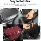Bling Burgundy Red Car Center Console Cover, Leather Car Arm Rest Cover with 2 Storage Bags, Universal Auto Armrest Protector Storage Box, Bling Accessories Interior for Most Vehicles