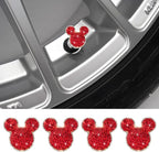 Bling Car Tire Valve Stem Caps, 4PCS Dustproof Crystal Rhinestone Cartoon Mouse Design, Sparkling Attractive Auto Wheel Decoration Accessories, Universal Fit (Red)