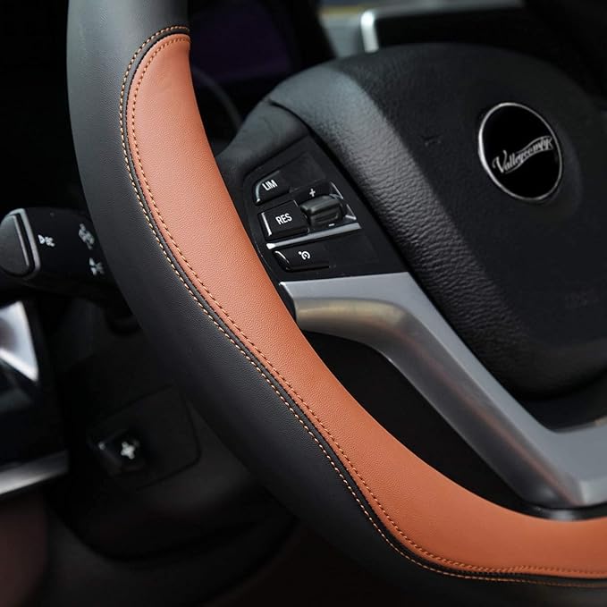 Microfiber Leather Steering Wheel Covers Universal 15 inch (Brown