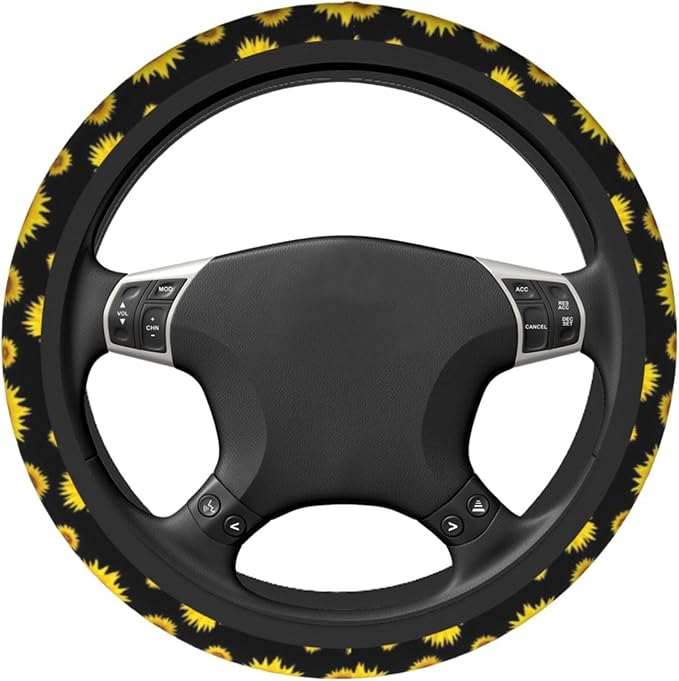 Sunflower Car Steering Wheel Cover - Sunflower Steering Wheel Cover Anti-Slip Breathable 15 Inch Universal 2 Pcs Car Interior Cup Holder Pad for Men Women