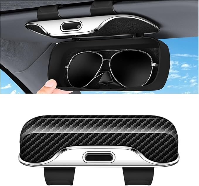 Sunglasses Holder for Car Sun Visor – Soft Vehicle Interior Glasses Organizer Box Accessories,Protective Automotive Eyeglasses Storage Case Hanger,Universal for SUV Sedan Truck (Black texture)
