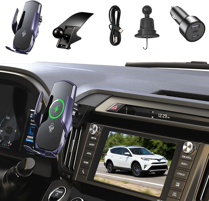 Car Phone Mount for Toyota RAV4 2013-2018 | 15W Wireless Fast Charging, Auto-Clamping Center Console, One-Hand Operation, 360° Adjustable, Without Blocking Airflow