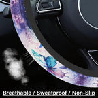Purple FlowerSteering Wheel Cover Neoprene Material Most Cars Men&Women Universal 15 inch Premium Non-Slip Spring Steering Wheel Protector Floral Cute Car Accessories